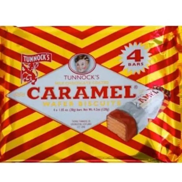 Tunnock's Caramel Wafer Biscuits 4 Pack Chocolate Covered Crispy Layers Smooth Caramel Bars Perfect Sweet Treat