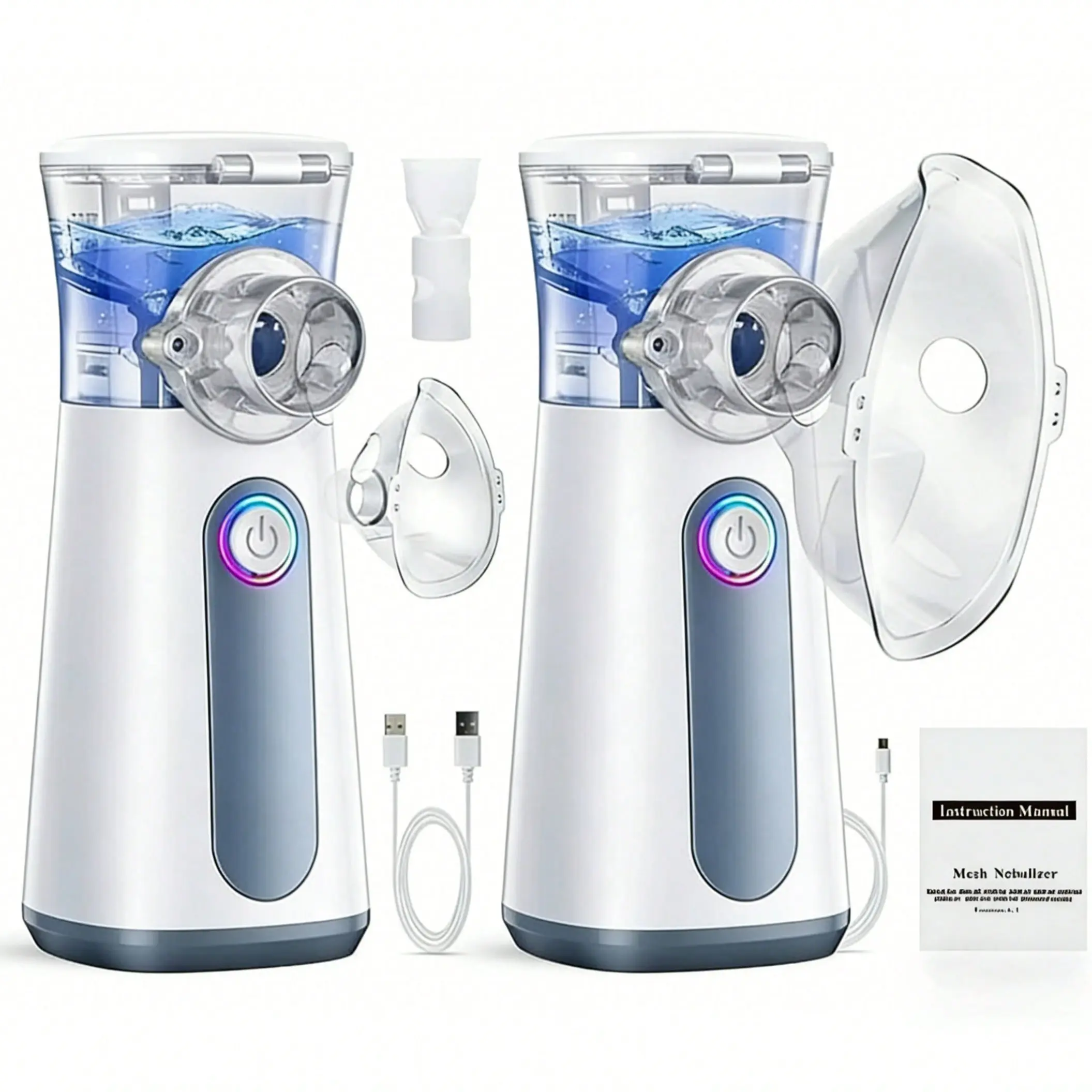 Set of 2 Handheld Nebulizers, Portable USB Rechargeable Mesh Inhaler for Breathing Support, Battery Powered for Adults and Children - White, Gift, Mom