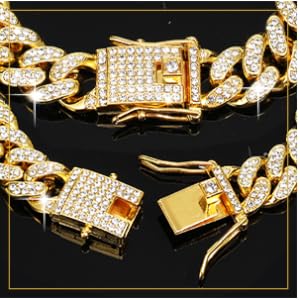 Dog Chain Diamond Collar Walking Metal Chain Necklace with Secure Buckle Pet Cuban Style Collar Jewelry Accessories for Small Medium Large Dog Cats