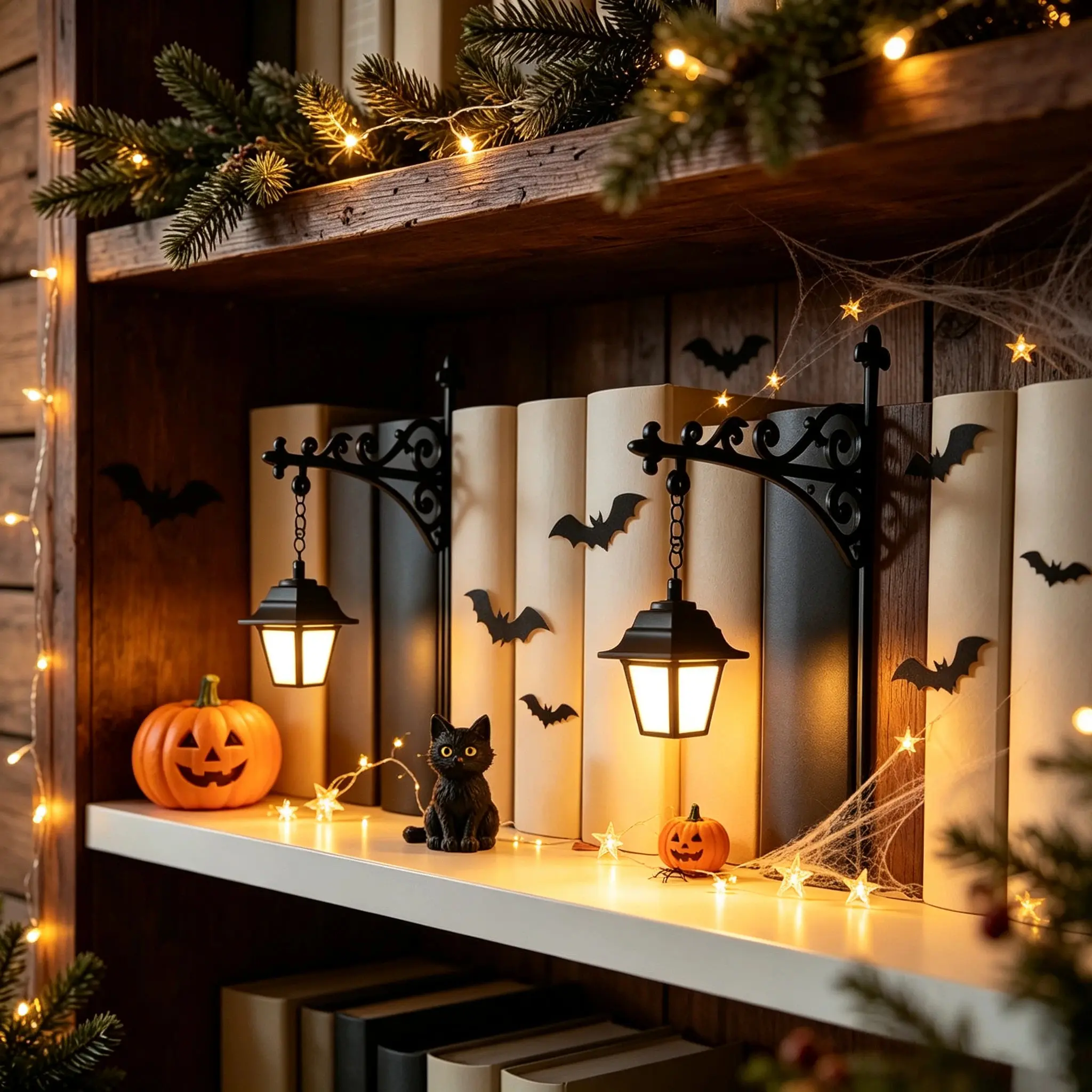 Library Lantern - Decorative Bookshelf Lighting, Miniature Hanging Shelf Lamp, Warm LED Nightlight for Reading