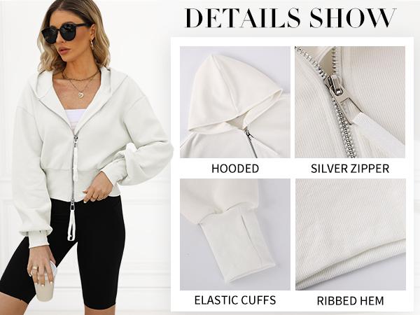 Arssm Cropped Hoodie Double Zipper Workout Jacket With Thumb Holes | Women's Stylish Athletic Crop Top Fabric Womenswear Ziphoodies