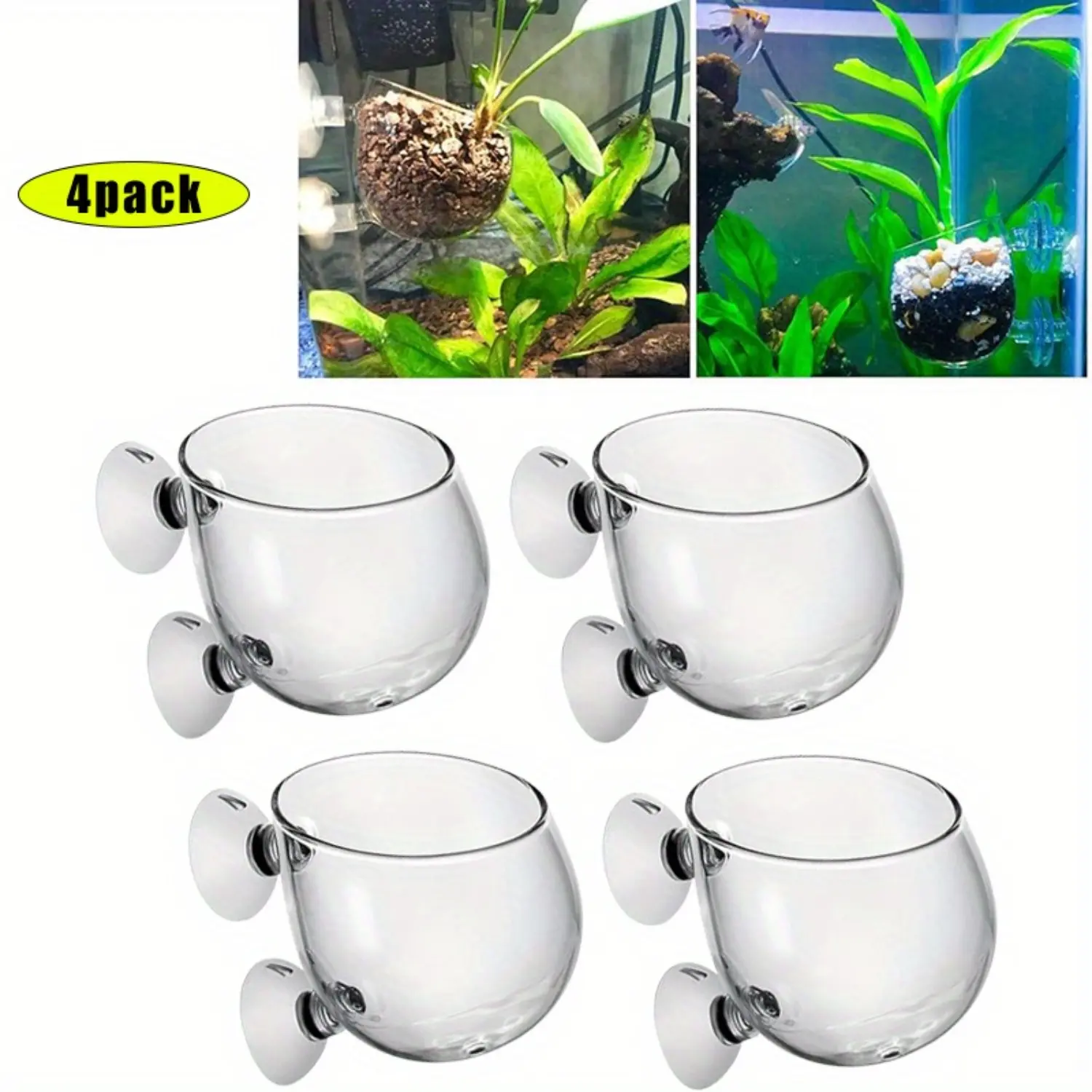 2/4Pcs Crystal Glass Aquarium Plant Pot,Aquarium Aquatic Planter,Red Shrimp Live Plants Fish Tank Glass Holder with Suction Cups for Aquarium Fish Tank Decorations,Home DIY tool,Hand tool,Tool kit set,Halloween Decor Gifts