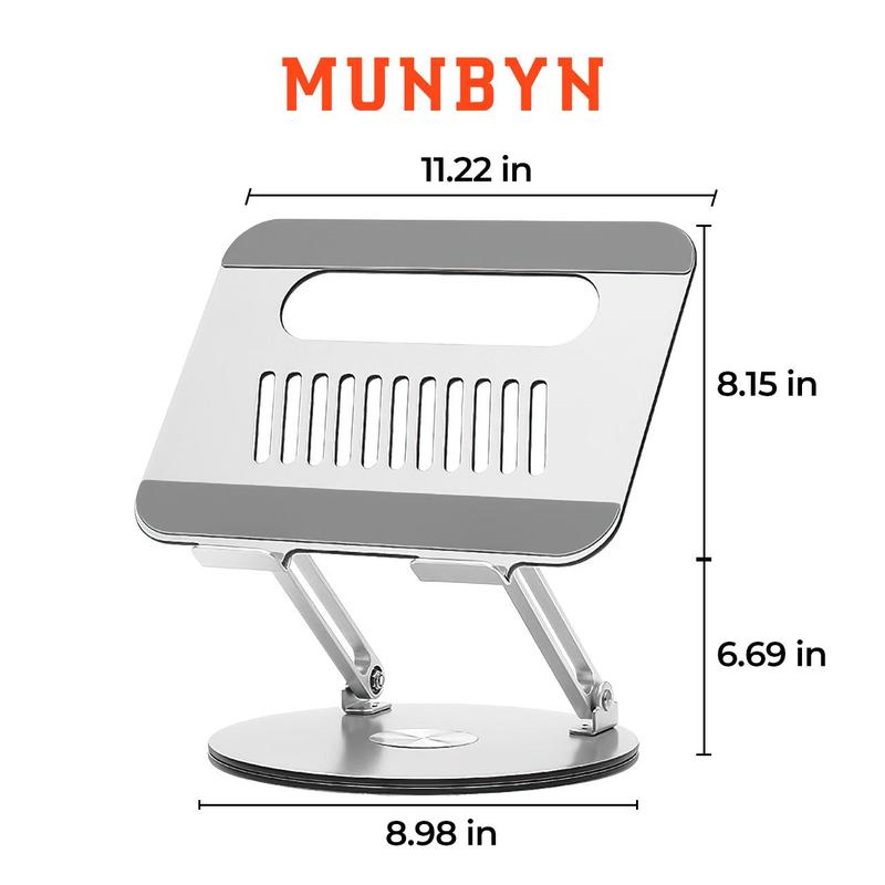 MUNBYN Laptop Stand with 360 Rotating Base Adjustable Portable Aluminum Laptop Stand, 2-in-1 Multifunctional Laptop Stand for desk & Gaming laptop & Mobile stand,Gray gear computer