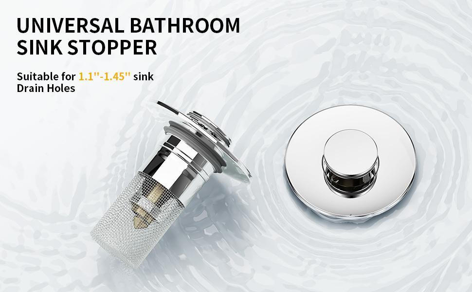 Bathroom Sink Stopper for 1.1-1.45 Inch, Pop Up Sink Drain Filter with Removable Stainless Steel Filter Basket Hair Catcher, for US Bathroom Sink Stopper Replacement