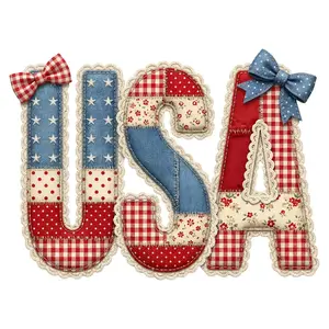 Faux Patchwork 4th of July USA Ready To Press Heat Transfer 11"