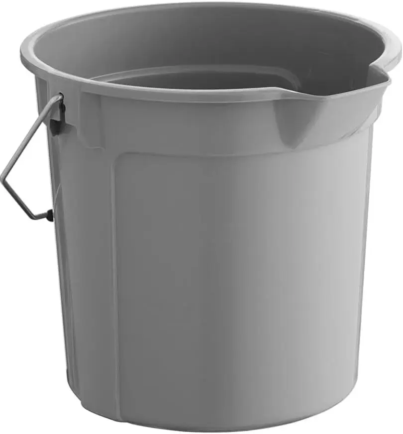 14 Qt Gray Lightweight Plastic Bucket - Household Pail with Metal Handle, Pour Spout, for Cleaning, Gardening, Large Storage Bucket