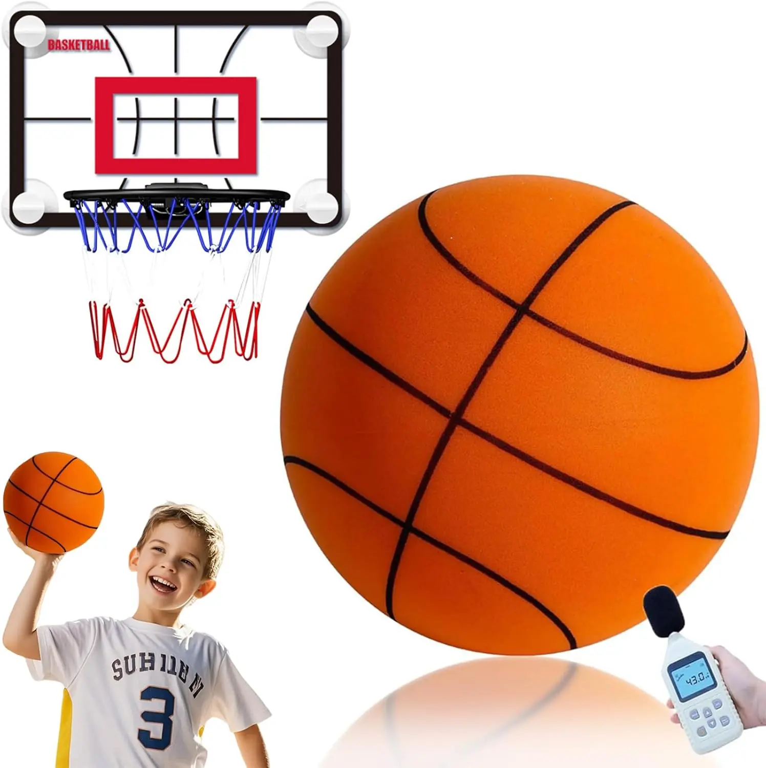 Indoor Basketball Set, 2025 Upgrade Silent Basketball with a Detachable Iron Basketball Hoop, Practicing Dribbling, Shooting, and Dunking Techniques Quietly at Any time Indoors,for Teens and Adults