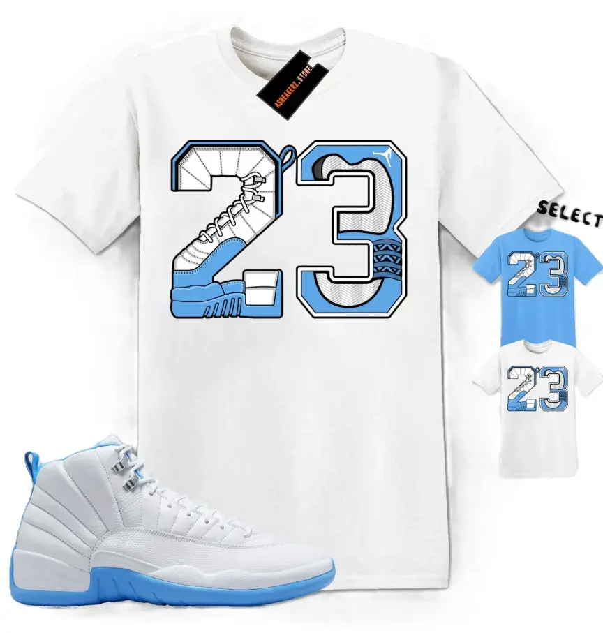 Men's Unisex Fit Number 23 Graphic Crew Neck Short-Sleeve T-Shirt, Tops for Matching Outfit to Match Sneakers 12s White & University Blue, Size S, Streetwear, Casual