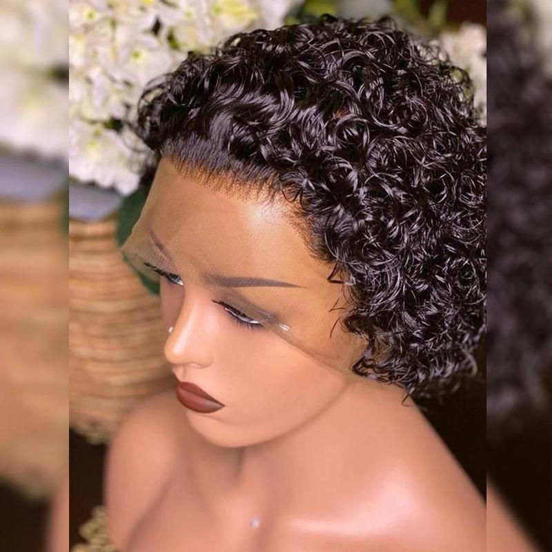 Short Pixie Cut 13x4x1 Free Part Lace Front Human Hair Wigs for Black Women Brazilian Human Hair Wig 150% Density Natural Black Ready to Wear Daily Wig