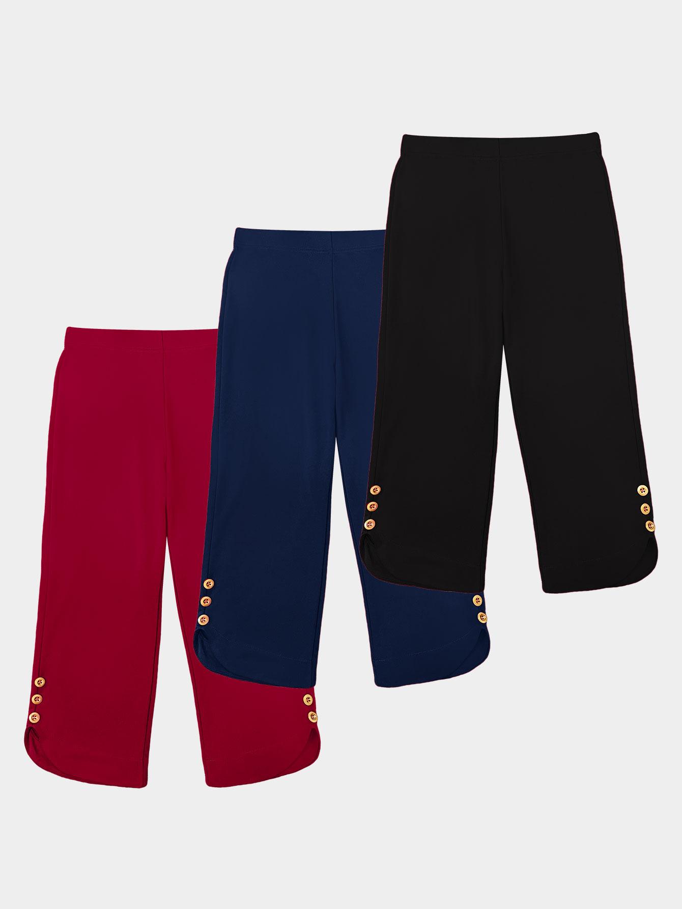 Women's High-Waisted Slimming Yoga Pants 3-Pack Butt-Lifting 4-Way Stretch Silky Soft 7/8 Length Button Detail for Workouts & Casual Wear - Clothes, Womenswear