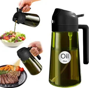 2 in 1  Oil Sprayer for Cooking 16oz/470ml Light-Blocking Dark , Olive Oil Dispenser Bottle for Kitchen, Premium Dark Green Glass Oil Bottle, Food-Grade Oil Mister for Air Fryer, BBQ