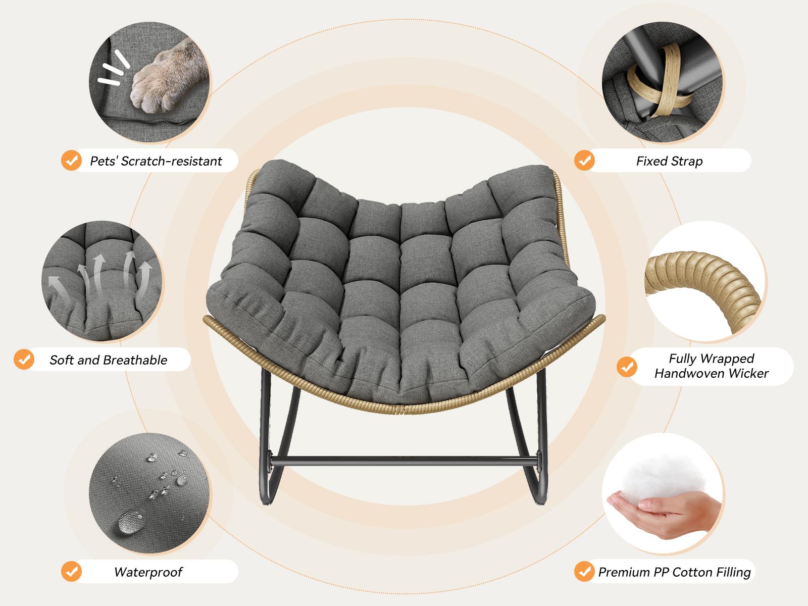 UDPATIO Oversized Outdoor Rocking Chair with Padded Cushion Indoor/Outdoor Lounge Rocker for Garden Luxury Lounge Relax Leisure LivingRoom Furniture SpringGardening UDPATIO Oversized Outdoor Rocking Chair with Padded Cushion Indoor/Outdoor Lounge Rocker for Garden Luxury Lounge Relax Leisure LivingRoom Furniture SpringGardening