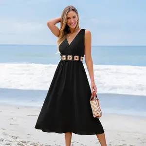 CUPSHE TikTokShopSpringGlowUp 2026 V-Neckline Maxi Dress Sleeveless Woven Flowy Summer Long Dress for Vacation Party Elegant Boho Sun Dress Outfit Beach Casual Womenswear Womensfashion