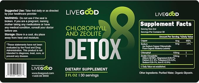 LiveGood Chlorophyll & Zeolite Detox – Liquid Cellular Cleanse for Natural Energy, Digestion & Skin Health | Vegan, Non-GMO, Gluten-Free | 2 fl oz (30 Servings) LiveGood Chlorophyll & Zeolite Detox – Liquid Cellular Cleanse for Natural Energy, Digestion & Skin Health | Vegan, Non-GMO, Gluten-Free | 2 fl oz (30 Servings)