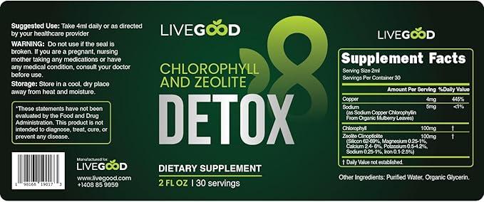 LiveGood Chlorophyll & Zeolite Detox – Liquid Cellular Cleanse for Natural Energy, Digestion & Skin Health | Vegan, Non-GMO, Gluten-Free | 2 fl oz (30 Servings)