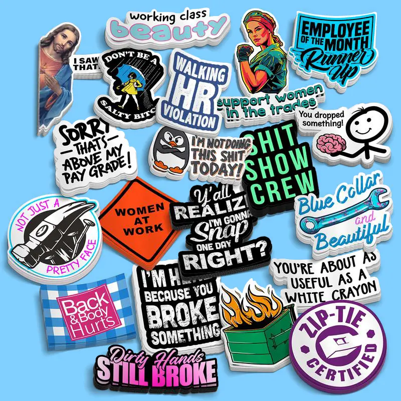 20-Pack Ladies Blue Collar Hard Hat Sticker *2 – Funny Women in the Trades Blue-Collar Vinyl Decals for Toolboxes, Tumblers, Laptops, Work Gear & Gifts