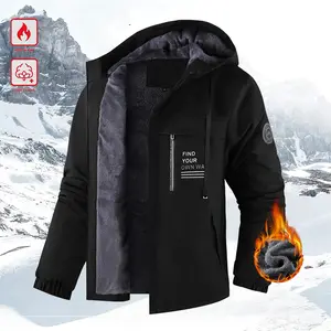 Men's Winter Windproof Waterproof Fleece Lined Hoodie Jacket - Thick warm coat featuring an adjustable drawstring hood, ribbed cuffs & zipper front closure; perfect for outdoor hiking, jogging, fishing, gym workouts or everyday casual wear; a must-have ve