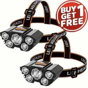 A batch of two，Rechargable Headlamp, Led Head Lamp with 5 Modes, Waterproof Head Lights For Forehead, Hard Hat Light, Adjustable Head Flashlight For Adults, Bright Coast Headlamp for Outdoor Camping, Hiking, Running