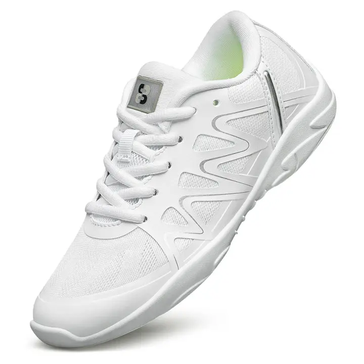 BAXINIER Female Kids' Lightweight White Dancing Shoes - Cheerleading Sneakers for Flyers, Youth Competition, Outdoor Games Training Footwear, Sports Dance Shoes