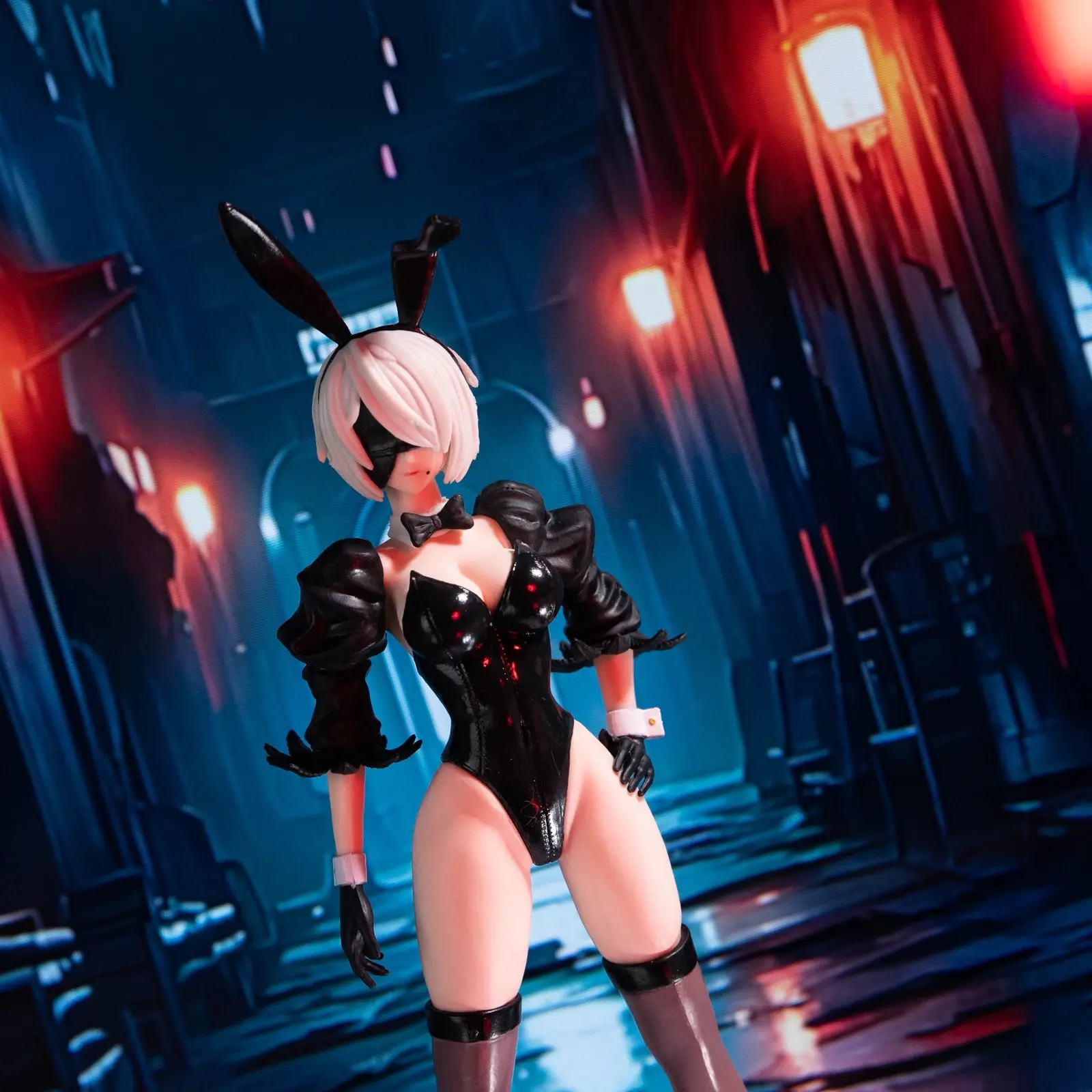 Anime beautiful girl figure, Neil Automata series, uniform bunny girl standing pose, 2B sister black rabbit ornament