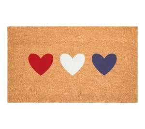 HomeRoots 24" X 36" Patriotic Hearts Outdoor Coir Door Mat