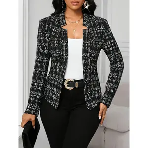 Women's checkered pattern button front short jacket jacket, spring and autumn casual fashion jacket, women's fashion clothing
