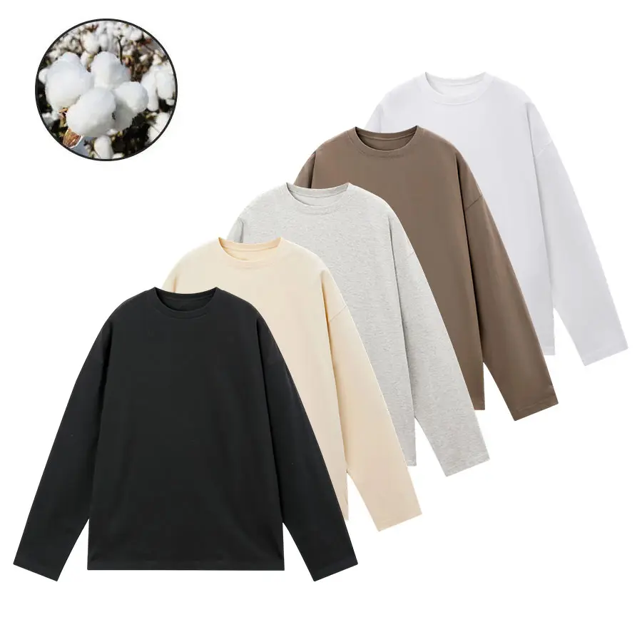 Men’s crew neck long-sleeve sweatshirt, 100% combed cotton, relaxed drop-shoulder fit, skin-friendly and breathable, durable—resistant to shape loss and pilling even after repeated washing.