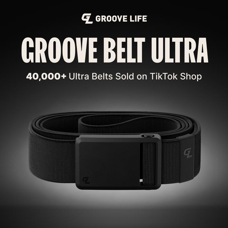 Groove Life Groove Belt Ultra - Black | Comfortable, Lightweight, Durable, Adjustable Stretch Belt for Men, Magnetic Curved Polymer Buckle, Machine Washable, Limited Lifetime Warranty