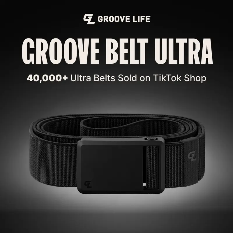 Groove Life Groove Belt Ultra - Black | Comfortable, Lightweight, Durable, Adjustable Stretch Belt for Men, Magnetic Curved Polymer Buckle, Machine Washable, Limited Lifetime Warranty