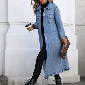Women's Button Front Denim Coat, Elegant Casual Long Sleeve?Denim?Jacket?for Spring & Fall, Women's Clothing for Daily Wear
