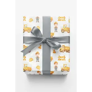 Construction Kids Premium 30" Wide Rolls of Vibrant Construction Vehicle Wrapping Paper for Birthdays & Special Occasions Eco-Friendly Made in USA 90 GSM Fine Art Paper Bold Design Tear-Resistant Gift Wrap