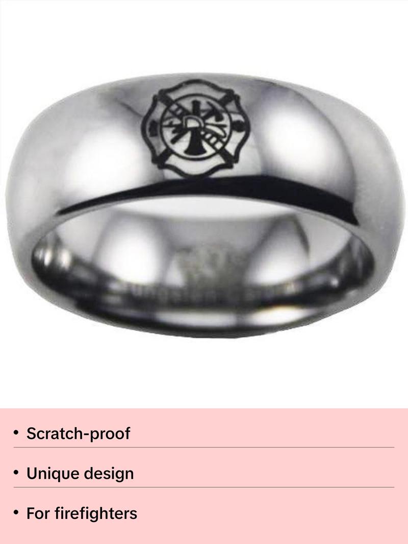 Silver Tungsten Firefighter's Black Logo Ring