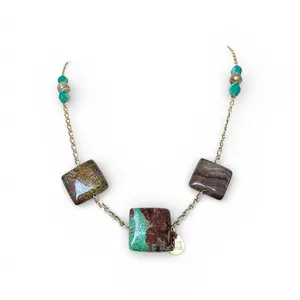 Green Strips / Brown Jasper Stone Necklace