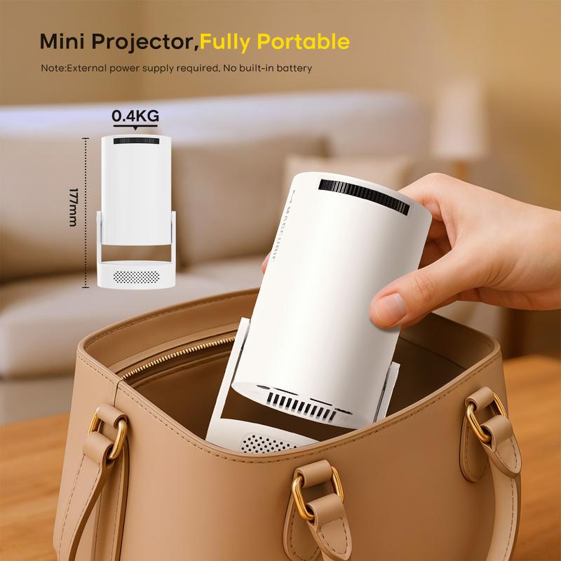 Mini Projector HY300Pro+ with 8K/4K/1080P Decode 290ANSI Lumens Auto Keystone Correction Built-in 5W speaker Dual WiFi6 Wireless BT5.4 Android 14 Native 1280*720P for Home Cinema Portable Movie Theater