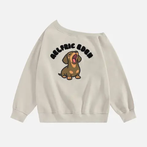 AELFRIC EDEN Women's Comfortable Dachshund Graphic Hoodie Sweatshirt - 60% Cotton 40% Polyester Cotton Blend, Oversized Fit Longsleeve Easy Layering Cute Street Casual Pullover, Clothes for Women Back to School Top