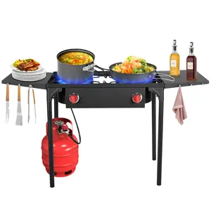 Bestfire 150,000 BTU Propane Camp Stove: Heavy-Duty 2-Burner Outdoor Gas Cooker with Removable Legs, Side Shelves Regulator for Grilling & Camping backyard cooking