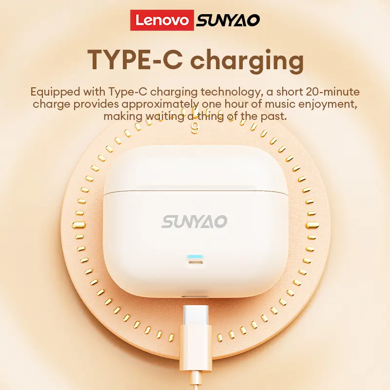 Lenovo SUNYAO LE-265 Wireless Earbuds with Bluetooth 6.0, Hi-Fi Audio, Master-Slave Switching, Clear Call Technology, Lightweight Ergonomic Fit, Stable Connection, In-Ear Headphones for Music & Phone Calls, Compatible with Android & iOS