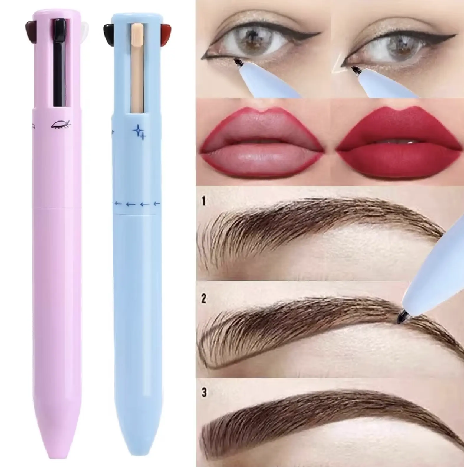 4 in 1 Multi-Function Makeup Pen, Compact Travel Eyeliner, Lip Liner, Eyebrow Pencil, Highlighter Eyeshadow Pen, Portable Multi-function Makeup Set, Summer Gift, Fall Gift