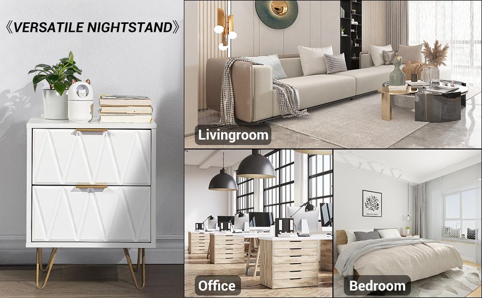 2pcs Nightstand Modern Bedside Table with 2 Drawers & Gold Metal Legs, Simple and Elegant Bedside Table,Night Stand Metal Legs for Bedroom Living Room
