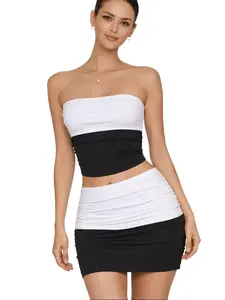 Contrast Color Top Backless Slim Fit