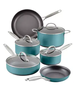 Anolon Achieve Hard Anodized Nonstick Cookware Set 10 Piece Ultra-Durable Triple-Layer Finish Oven-Safe up to 500°F - Glass, Pan