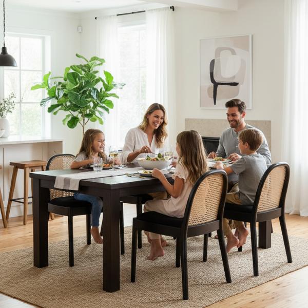 DAYALANE Modern Salem Rattan Dining Chairs Set of 2 Cane Back Comfy Sherpa Upholstered Boucle for Kitchen Restaurant Living Room White Beige Linen