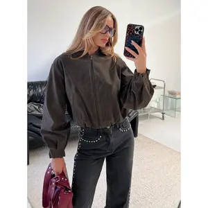 Mastery Faux Suede Bomber Jacket Charcoal