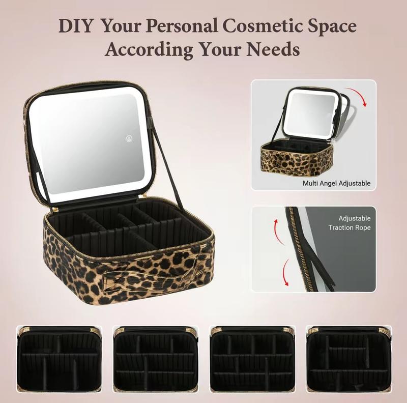 Glow-in-Bag Travel Makeup Case - Integrated Mirror with 3 Color Temperatures, Compact Cosmetic Organizer for Beauty Accessories & Makeup Tools