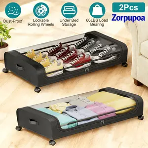 2 Packs Under Bed Storage Organizer with Wheels – 42L Clear Rolling Bins for Clothes, Blankets & Shoes, Lockable Drawers with Lid, Space Saving Organizer for Dorm or Home