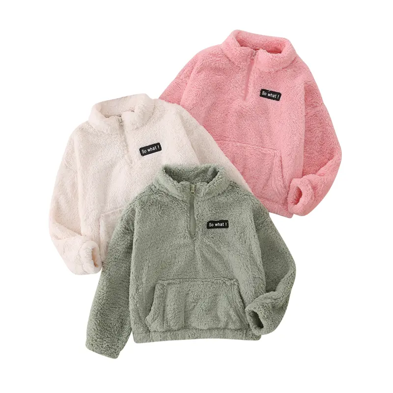 #backtoschool Girls' 3-Piece Casual Cozy Hoodie Set - Half-Zip Pullover Long Sleeve Crew Neck Short Woolen Coat with Letters & Unique Pocket Design, Warm Kids' Tops for 3-12 Years Autumn Winter Fashion, 11-12Y