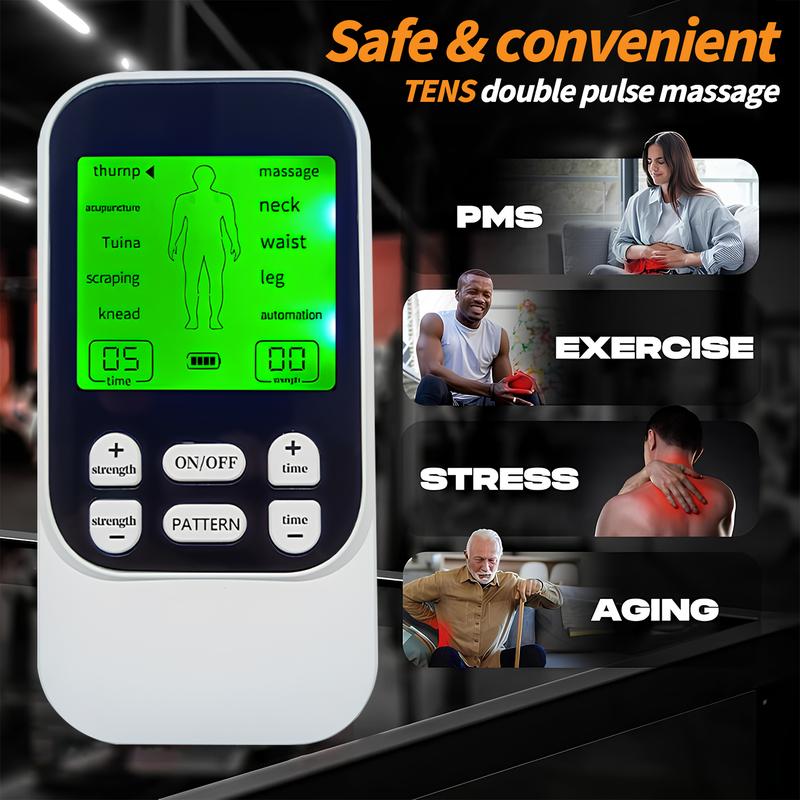 Dual Channel TENS EMS Muscle Stimulator – 10 Modes 4 Electrode Pads 30 Intensity Levels, Compact & Rechargeable for Back Neck Shoulder Pain