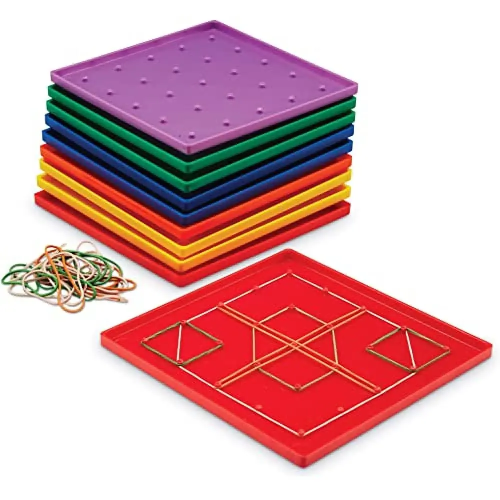Classpack Geoboards - 7in Standard Size Plastic Boards, Colorful Set of 10 for Children Development, Ages 5 and Above