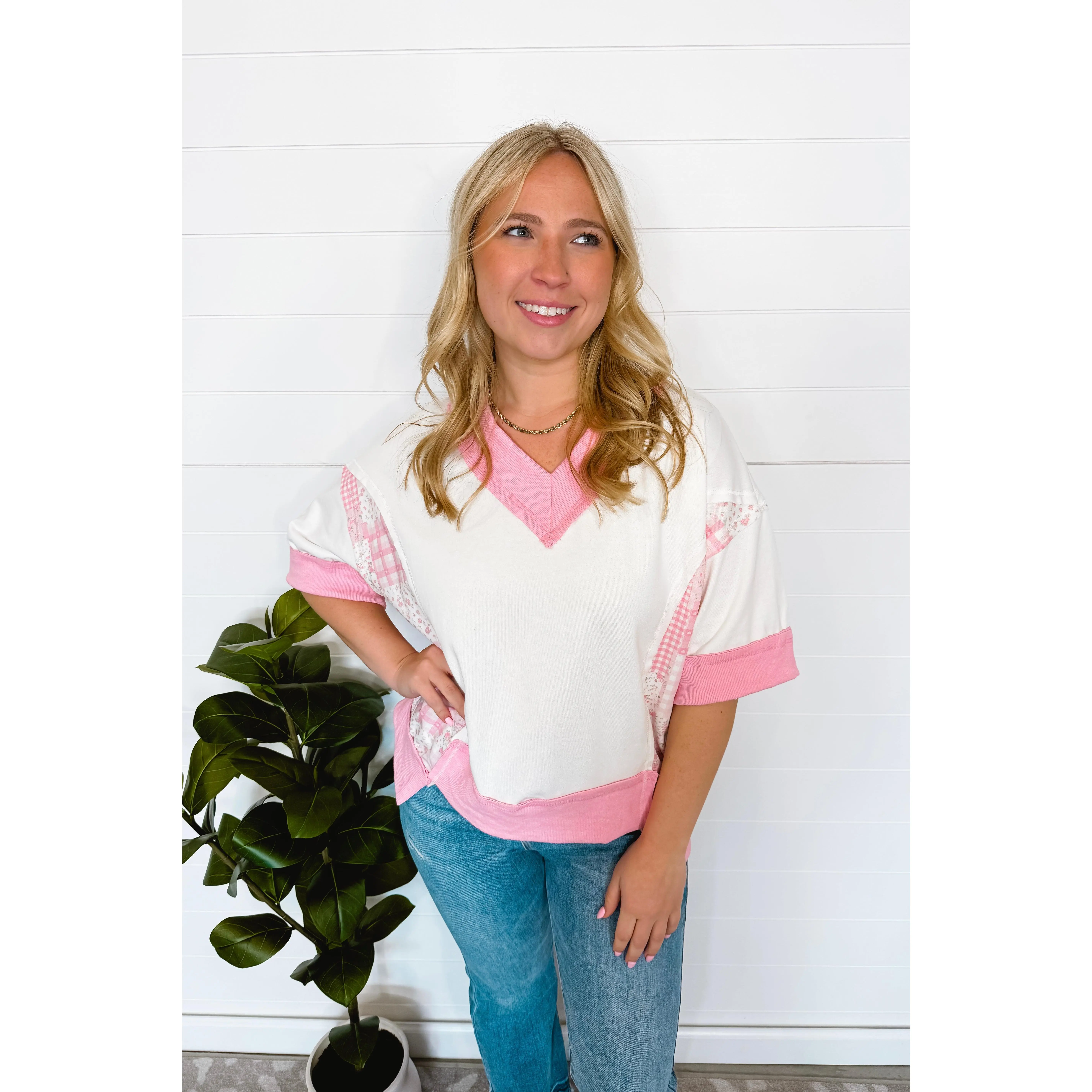 Sweet Smiles V-Neck Top - Pink