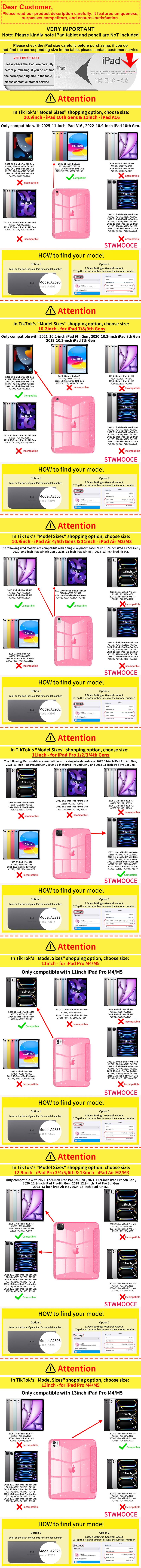 STWMOOCE Pink Glitter Sparkly Clear Back Protective Casing for 10.2-inch iPad 7/8/9th, 11-inch iPad A16 10.9-inch 10th Air4/5th M2/M3 12.9-inch Pro 3/4/5/6th gen, 11/13-inch Pro M4/M5 Tablet Cover Protection